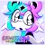 Pixelated avatar with cyan and magenta hair, black eyes, white face, and dark outline against light background.
