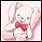 A 48x48 pixel buddy icon featuring a white bunny mascot with pink ears and bow tie on the left, next to black background text reading "Anime IM" above "COM" on the right.