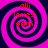 Four identical spiral patterns with alternating pink and dark blue rings, each containing red text reading 'alli loves sami' in a pixelated font.