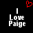 Black background with white text reading "I Love Paige" and a red pixelated heart above the left instance of the text.