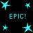 A static image of multiple cyan star icons and four instances of the text 'EPIC!' on a black background.