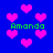 Pixelated blue background with scattered pink hearts and green text reading "Amanda" in four locations.