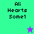 Pixelated text 'Ali Hearts Somel' on four colored backgrounds with a star icon changing color between frames.