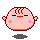 Pixelated character with pink cheeks and red hair shows two expressions: neutral eyes and crying face with blue tears.