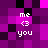 Pixelated icon with purple and black background displaying 'me <3 you' text in white, repeated four times across the