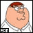 Two side-by-side animated frames of a cartoon character with red hair and glasses, wearing a white shirt with gray stripes, showing subtle facial expression changes between frames.