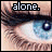 nine identical close-up images of a blue-eyed person's eye with long dark lashes, each overlaid with the text 'alone.'