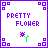 Static pixel art icon with purple border, white background, and text reading PRETTY FLOWER above a small flower graphic.