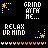 Pixelated icon with text 'GRIND WITH ME...' and 'RELAX UR MIND' over dark background, featuring yellow star and dotted lines.