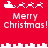 Red background with white pixelated Santa sleighs and reindeer, 'Merry Christmas!' text, and cityscape-like borders in two
