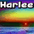 A four- displays a pixelated rainbow sunset over water with text elements changing