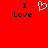 Red background with black text 'I Love' on left and right, white pixelated heart symbol in center.