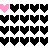 black and pink pixelated heart shapes , with some hearts changing color from black to pink across frames