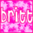 Pixelated pink and white text 'britt' on a pink starry background with visible animation frames showing partial character changes.
