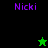 Pixelated image with four quadrants showing 'Nicki' text and star symbols on black and green backgrounds.