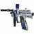 A contact sheet of 11 animated frames showing a paintball gun icon with repeated text "I LOVE PAINTBALL" in blue and red pixelated letters across multiple rows on a white background.