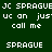 Green background with white pixelated text repeating 'JC SPRAGUE', 'uc an jus' uc an just', and 'call me' in a pattern