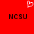 Red background with white pixelated heart symbol above two black-and-red 'NCSU' text blocks.