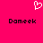 A static image with a bright pink background featuring two identical black text labels and one white pixelated heart symbol above them.
