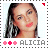 Alicia Keys portrait with three variations of pink and red plus symbols above 'ALICIA' text, each with distinct color arrangements.