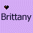 Pixelated purple background with two identical black heart icons above the name 'Brittany' in dark gray text.