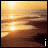 Animated contact sheet of a sunset over water with changing text labels in the bottom-right corner across 25 frames.