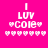 Pixelated pink background with white text 'I LUV *Cole*' and heart symbols, featuring four variations with dark purple horizontal bars in different positions.