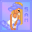 Pixel art icon of a cartoon woman with blue hair and white swimsuit standing against pastel gradient background, right side has vertical text "SAM" in purple.