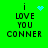Green background with black text 'i LOVE YOU CONNER' and animated blue pixelated symbols above 'i' in four variations.