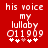 Red background with white pixelated text reading 'his voice my lullaby 011909' and five asterisk-like symbols below, two of which are pink.