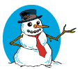Animated snowman buddy icon with red tie and top hat in blue oval background, showing six distinct poses across sampled frames.