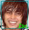 Six framed portraits of smiling individuals with green pixelated text in bottom-right corners, one bright green with stylized white and black text