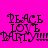 Pixelated text 'PEACE LOVE' in black with a pink background, displayed across four showing different white rectangular overlays