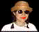 A static image of a person with braided hair wearing sunglasses and red lipstick, shown in six variations with different shirt colors against black backgrounds.