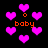 Pixelated pink hearts and orange text 'o baby' on black background with animated heart shapes.