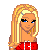 Pixel art contact sheet showing multiple frames of a blonde female character in red and white clothing with "I Love You!" text below.