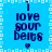 Blue background with pixelated text reading 'i love your belts' and two heart symbols, framed by light blue square border patterns.