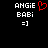 Black background displays white text 'ANGIE' and 'BABI' with '=]' below, a red pixelated heart symbol appears next to 'ANGIE' in one view.