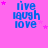 nine identical blue 'live laugh love' text icons on a pink background with scattered pink stars