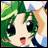 A 48x48 pixel buddy icon featuring a cartoon character with green hair and large black eyes on the left, paired with text reading "Anime IM" and "COM" on a black background to the right.