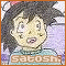 Pixelated character with spiky brown hair and light blue shirt appears in of nine , each showing slight variations in facial expression and eye position