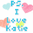 Pixelated graphic with blue text reading "PS I Love Katie" surrounded by pastel hearts and a yellow flower on white background.