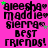 A static image with a bright pink background displays repeated text in black pixelated font, including names and 'BEST FRIENDS!' with small green stars.