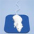 Blue rectangular icon with rounded corners containing a white, irregularly shaped central form and a thin, pixelated vertical line extending upward from its top center.