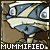 A pixelated animated icon of a mummified creature with blue and beige wrapping, displaying sequential text changes below it.