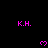 Black background with repeating pink 'K.H.' text and heart symbols arranged in a pattern