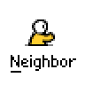 Animated contact sheet of a yellow stick figure character with white head performing actions across 15 frames, including standing poses and red lightning effects with text labels like "Neighbor" and "Warn".