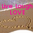 Pixelated beach scene with pink text 'Live Laugh Love' overlaid on sand and sky background.