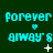 Cyan pixelated text 'forever' and 'always's' with small heart symbols above each 'forever', set against a dark green background with animated white symbols.
