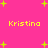 A static pixel art image with a bright pink background, yellow text reading "Kristina" repeated four times in different positions, and scattered green plus signs of varying sizes.